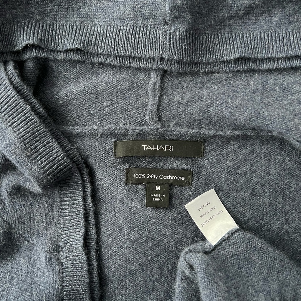 Tahari Hooded Cashmere Long Cardigan Sweater Coat Wrap Blue Womens M - Picture 15 of 17